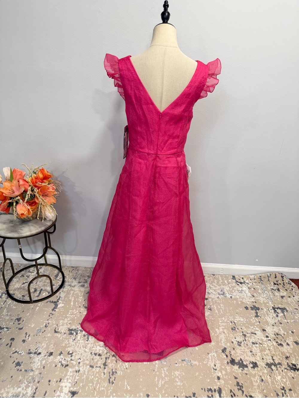 JS Collection Fuchsia Ruffle V-Neck Maxi Dress - Size 8 - New With Defect - Picture 9 of 14